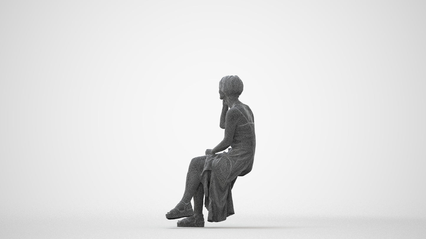 3D scanned senior woman sitting, photorealistic archviz people for Enscape and SketchUp, square thumbnail