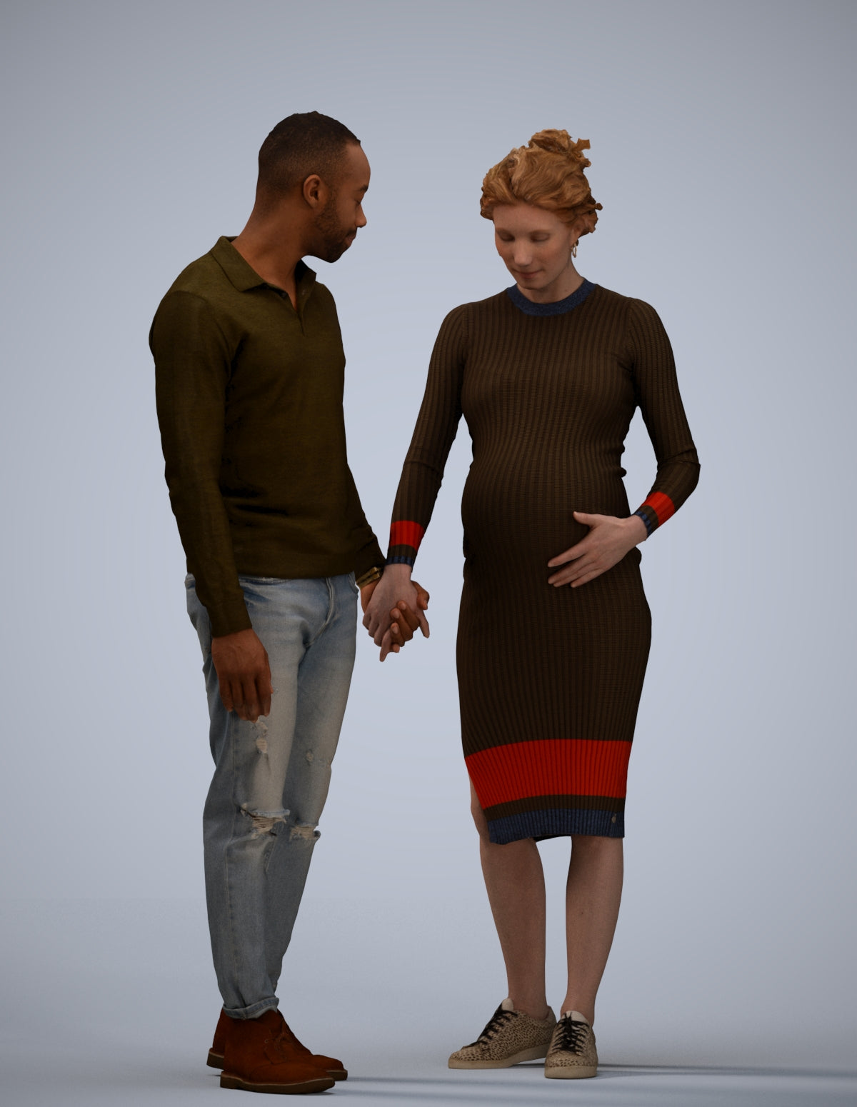 scanned 3D woman casual couple, photogrammetry people for Enscape and V-Ray