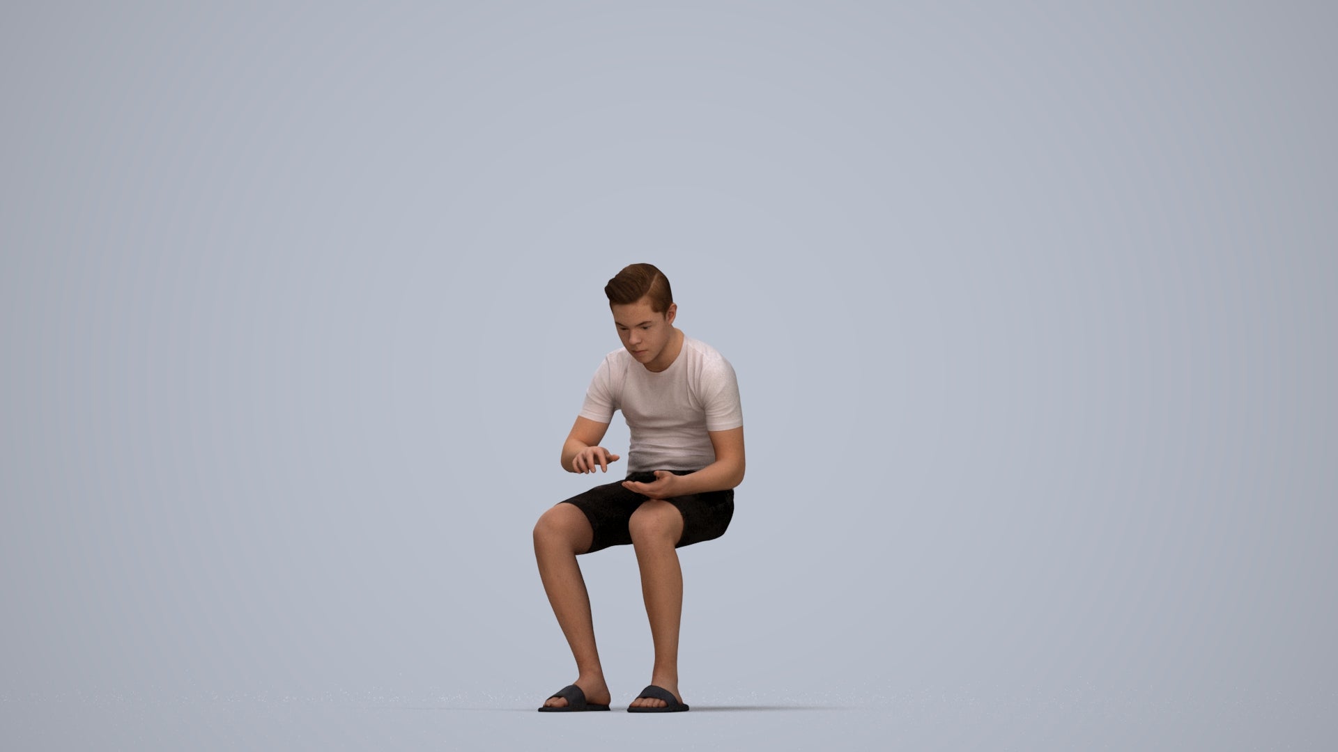 3D human model boy casual kids, photogrammetry scanned person for archviz, top-down view render