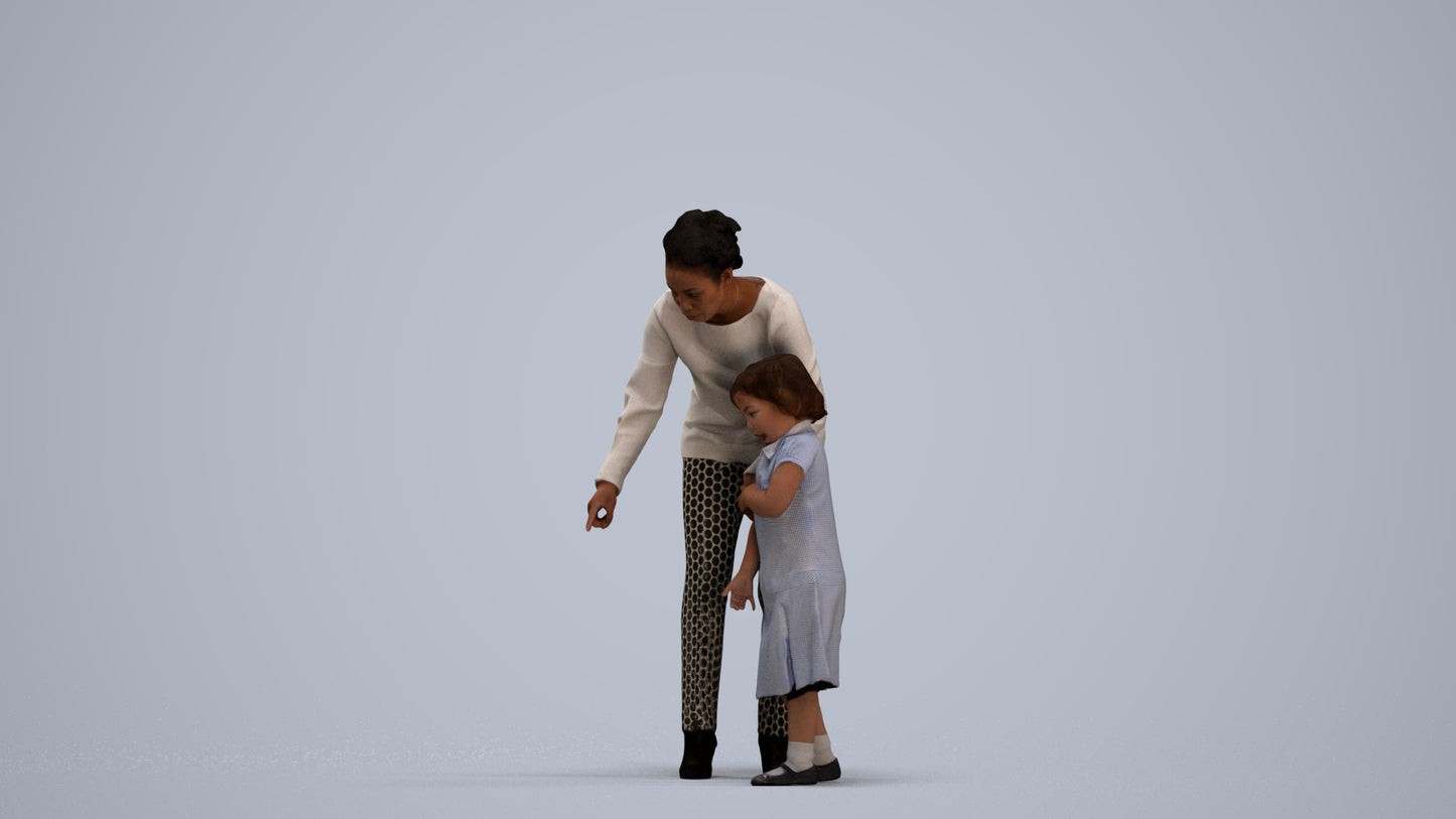3D people model girl kids, scanned human for 3ds Max rendering, standing pose render
