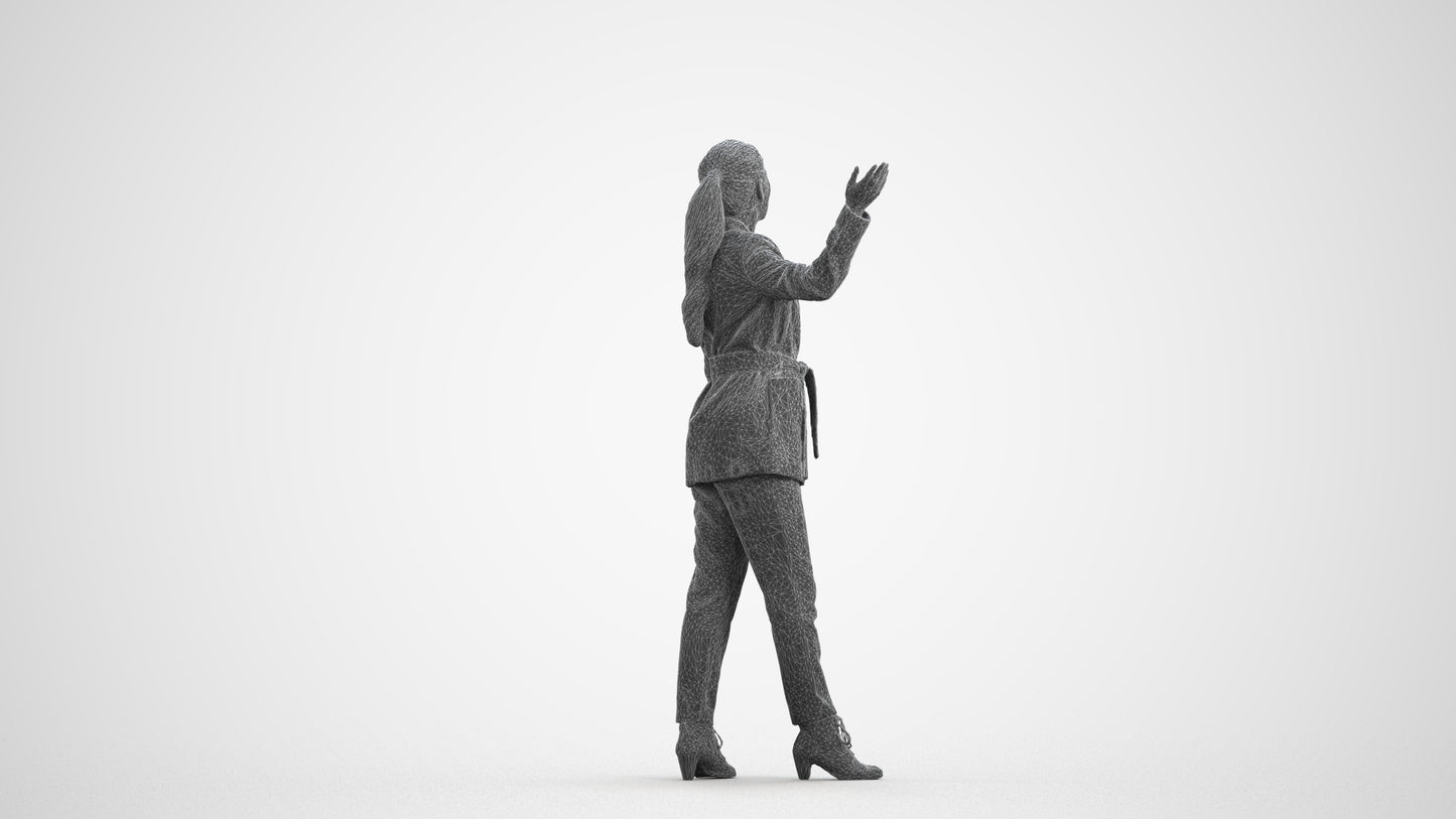 3D people model woman business, scanned human for 3ds Max rendering, wireframe front view