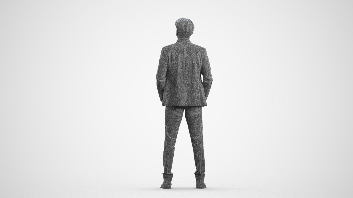 scanned 3D man business, photogrammetry people for Enscape and V-Ray, wireframe front view