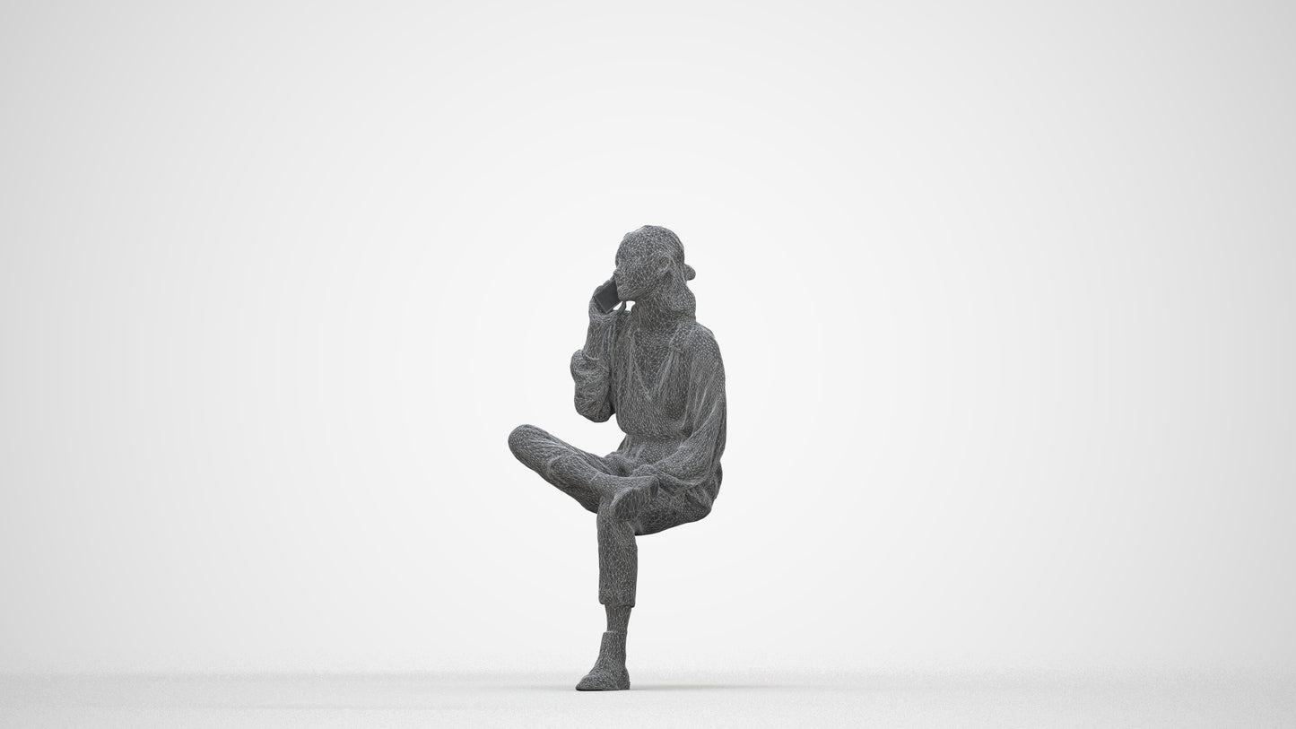 3D people model woman casual sitting, scanned human for 3ds Max rendering, wireframe back view