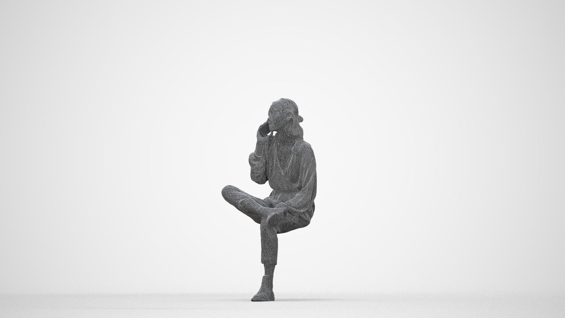3D people model woman casual sitting, scanned human for 3ds Max rendering, wireframe back view