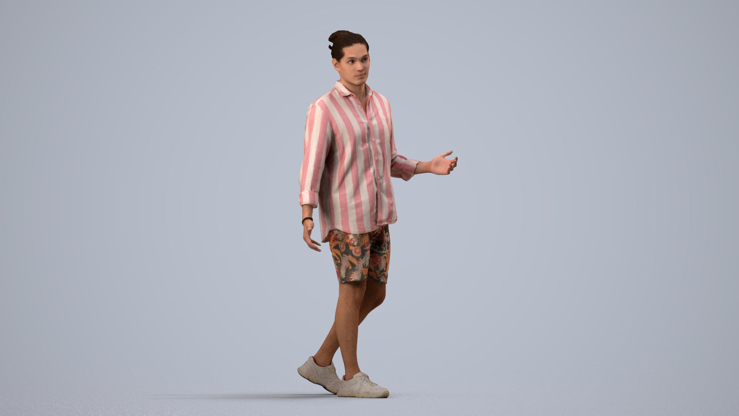 scanned 3D man casual walking, photogrammetry people for Enscape and V-Ray, side view render