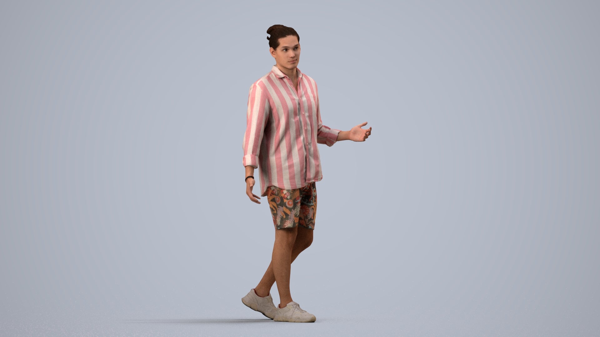scanned 3D man casual walking, photogrammetry people for Enscape and V-Ray, side view render