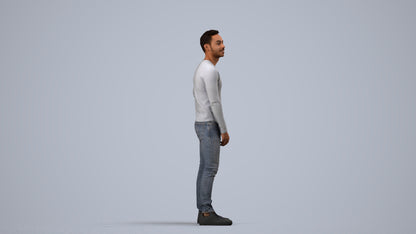 realistic 3D man casual standing, scanned archviz people for Blender and 3ds Max, side view render