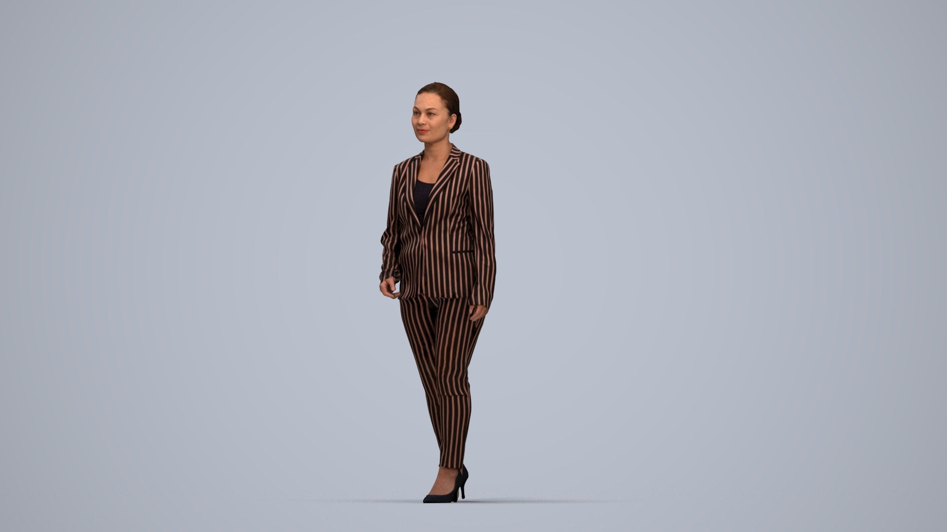 realistic 3D people woman business walking, render-ready for V-Ray and Corona, FBX OBJ, top-down view render