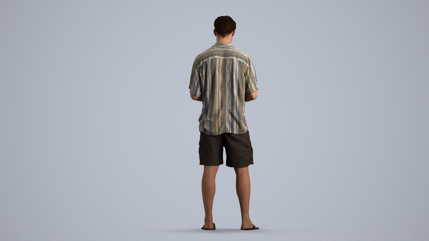 3D human model man casual standing, photogrammetry scanned person for archviz, front view render