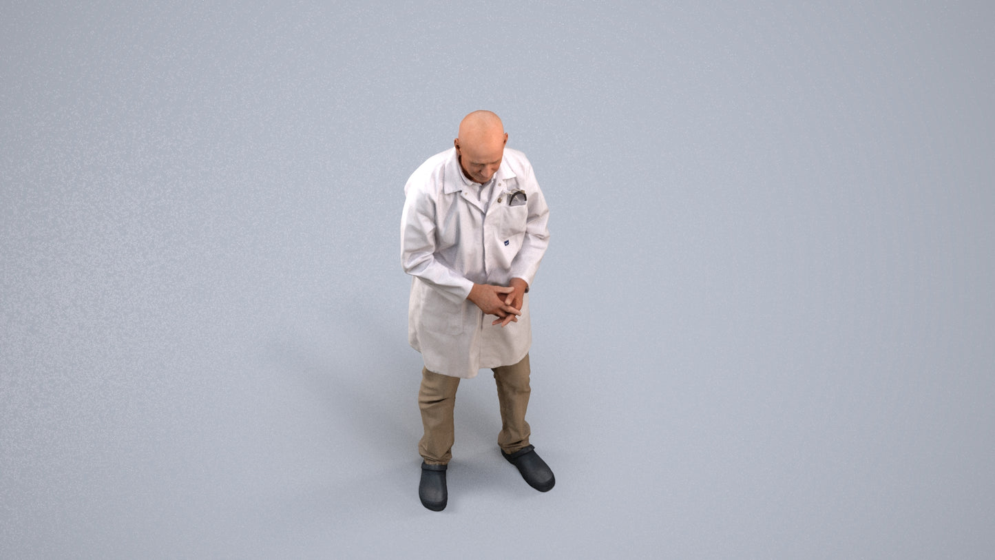 3D scanned senior man medical, photorealistic archviz people for Enscape and SketchUp, back view render