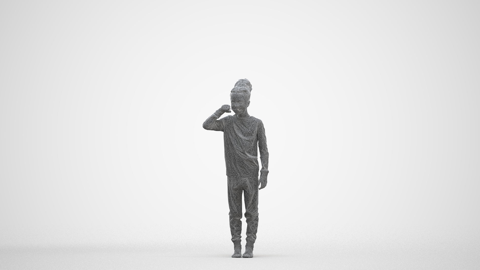 3D human model girl kids, photogrammetry scanned person for archviz, three-quarter front view render