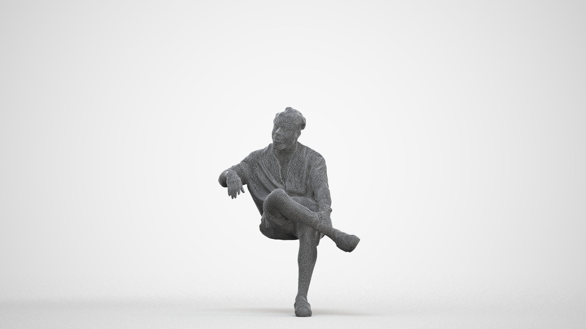 realistic 3D human man casual sitting, archviz people FBX OBJ for Blender, three-quarter front view render