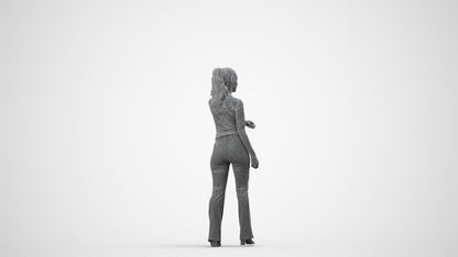 realistic 3D human woman casual door, archviz people FBX OBJ for Blender, wireframe side view