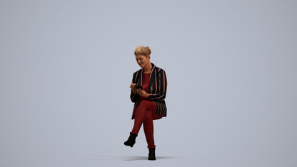 3D human model woman business sitting, photogrammetry scanned person for archviz, standing pose render