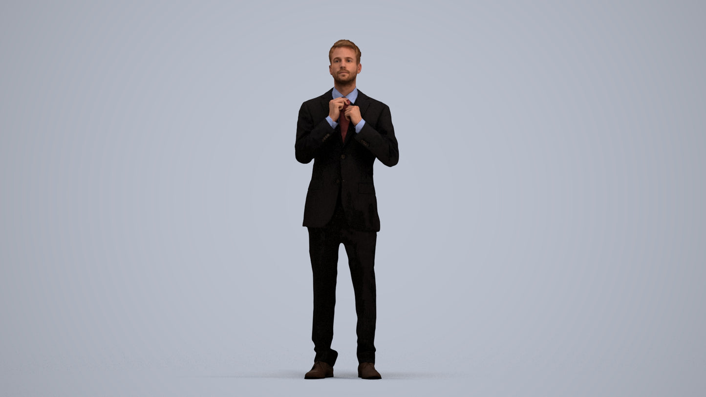 3D human model man business, photogrammetry scanned person for archviz, standing pose render