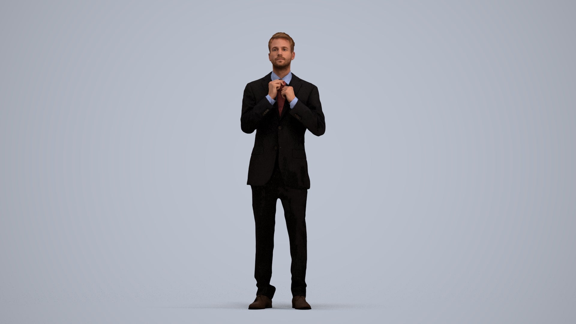 3D human model man business, photogrammetry scanned person for archviz, standing pose render