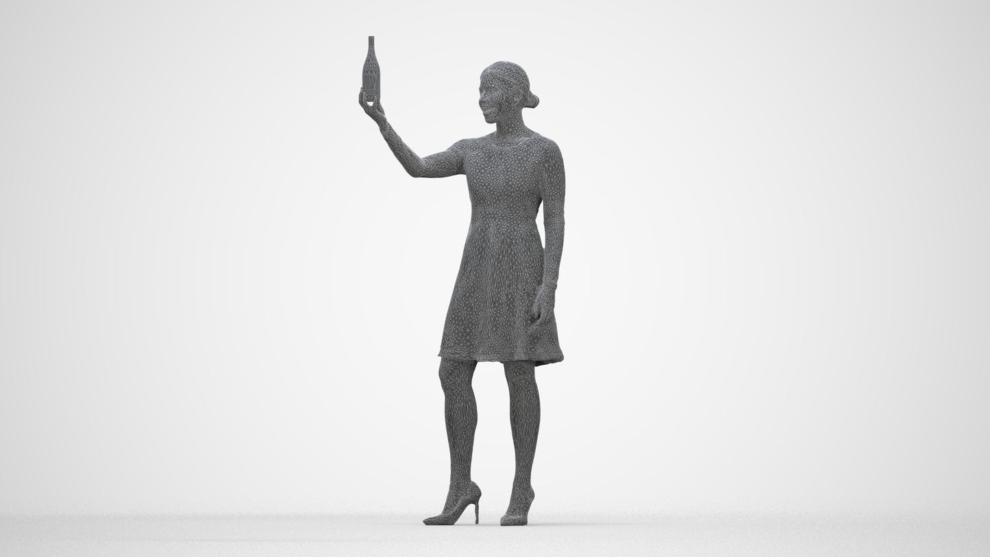 photogrammetry 3D woman casual hospitality, realistic human model archviz FBX, wireframe back view
