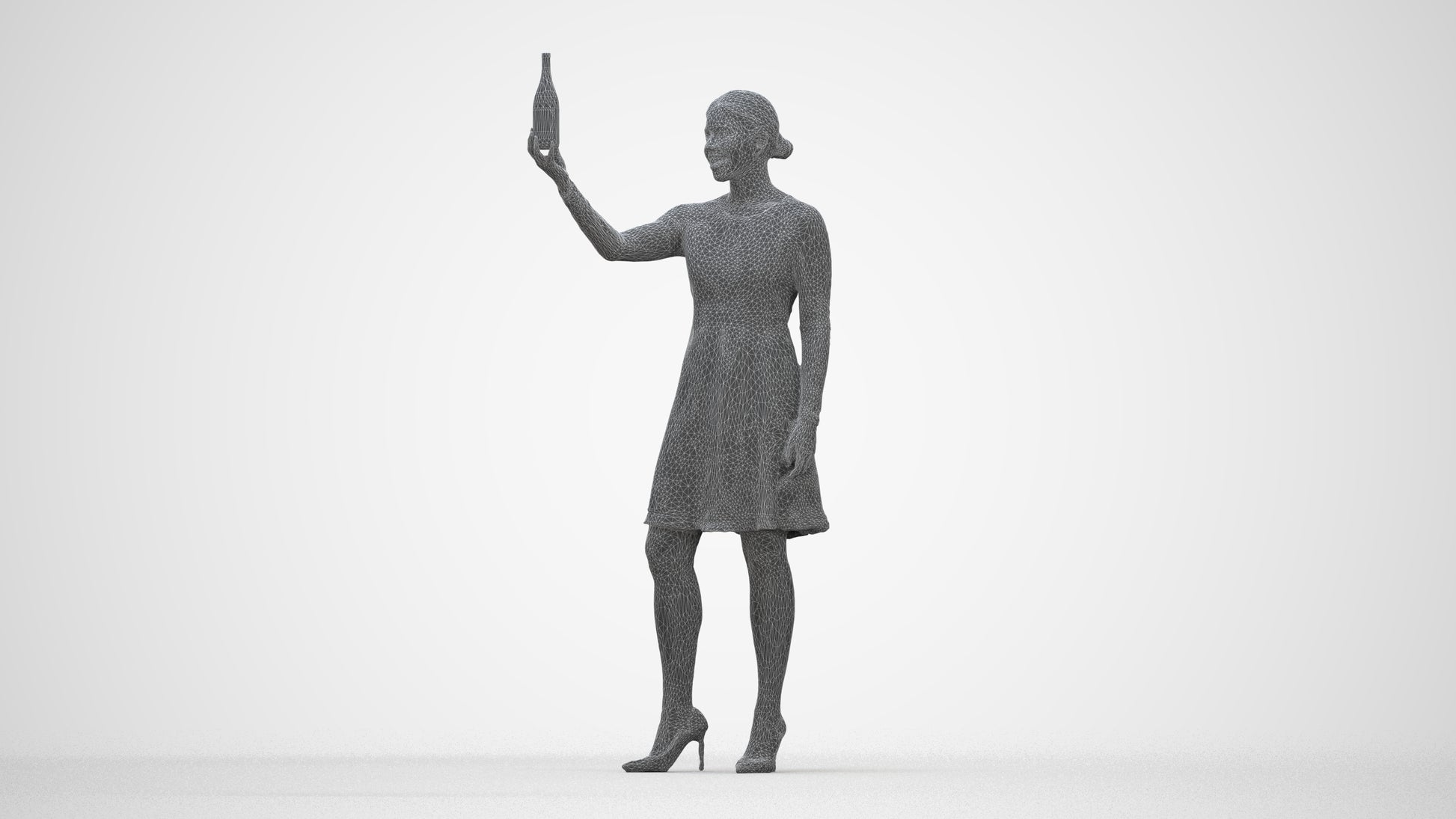 photogrammetry 3D woman casual hospitality, realistic human model archviz FBX, wireframe back view