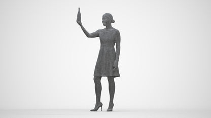 photogrammetry 3D woman casual hospitality, realistic human model archviz FBX, wireframe back view