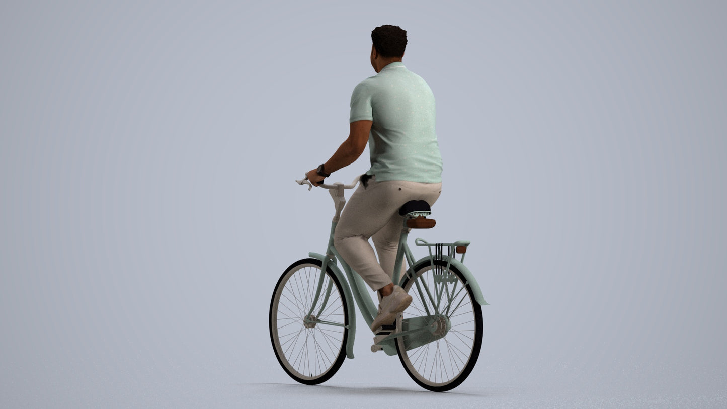 scanned 3D man casual cycling, photogrammetry people for Enscape and V-Ray, front view render