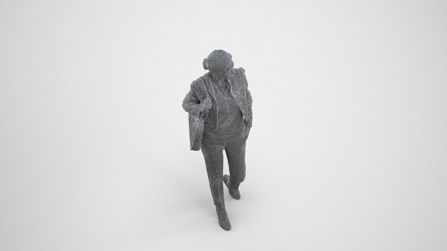 scanned 3D woman casual standing, photogrammetry people for Enscape and V-Ray, wireframe three-quarter view