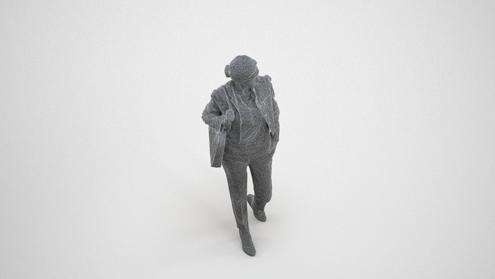 scanned 3D woman casual standing, photogrammetry people for Enscape and V-Ray, wireframe three-quarter view