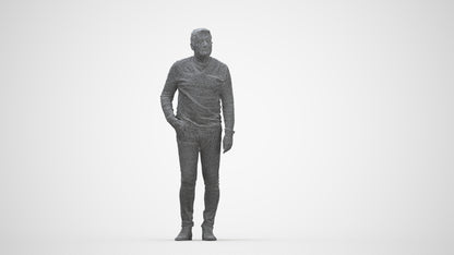 3D human model man casual standing, photogrammetry scanned person for archviz, wireframe back view
