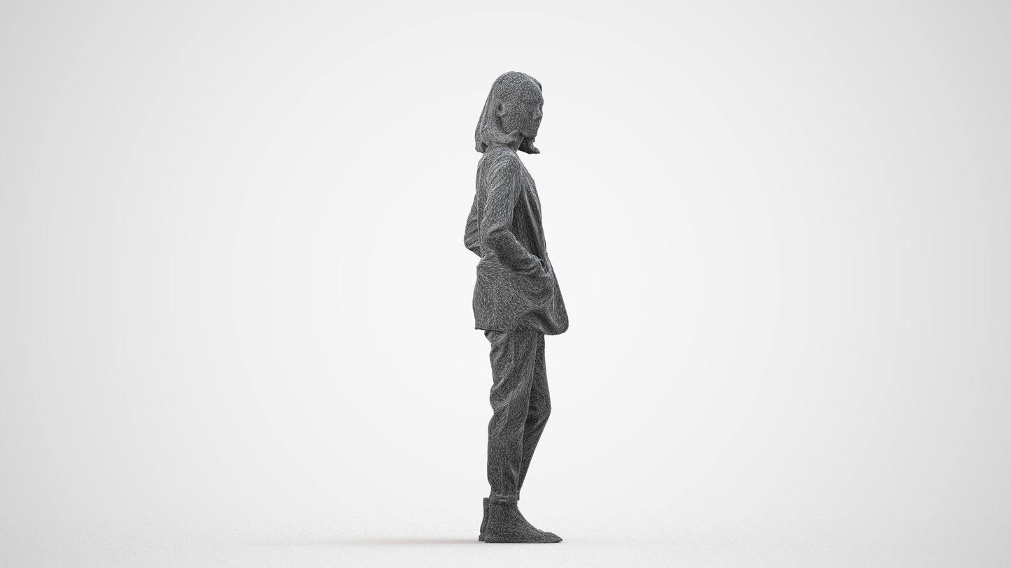 3D people model woman business, scanned human for 3ds Max rendering, wireframe side view