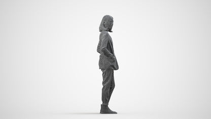 3D people model woman business, scanned human for 3ds Max rendering, wireframe side view