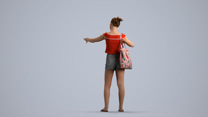 3D scanned girl standing casual, photorealistic archviz people for Enscape and SketchUp, front view render