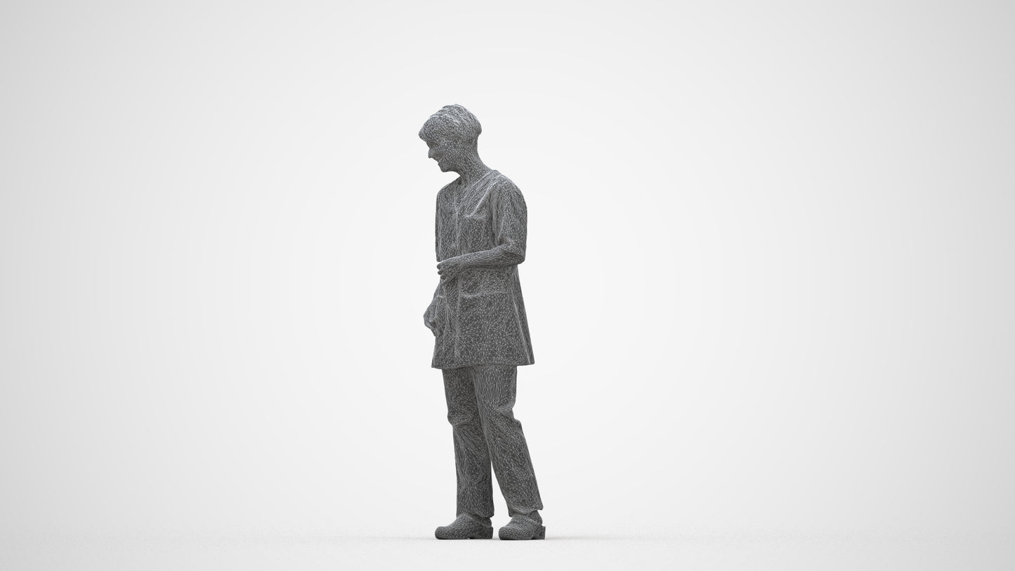 3D people model senior woman medical, scanned human for 3ds Max rendering, wireframe back view