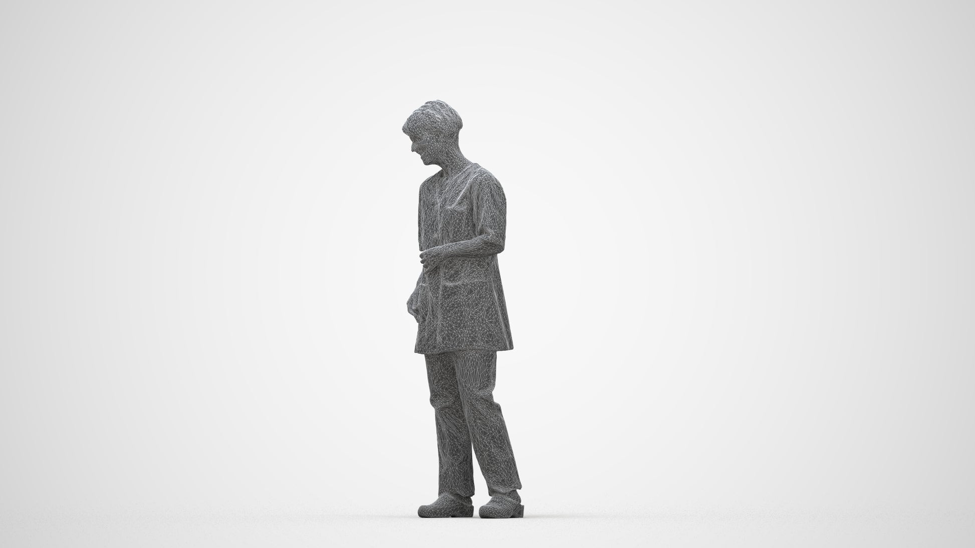 3D people model senior woman medical, scanned human for 3ds Max rendering, wireframe back view