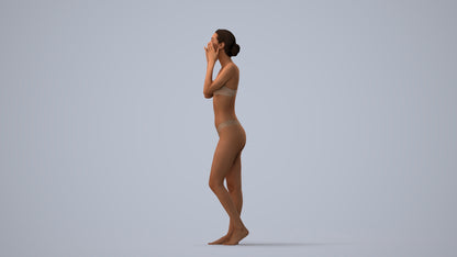 realistic 3D human woman bathroom, archviz people FBX OBJ for Blender, three-quarter view render