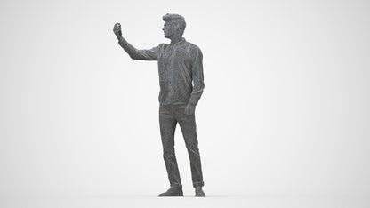 scanned 3D man casual standing, photogrammetry people for Enscape and V-Ray, wireframe back view