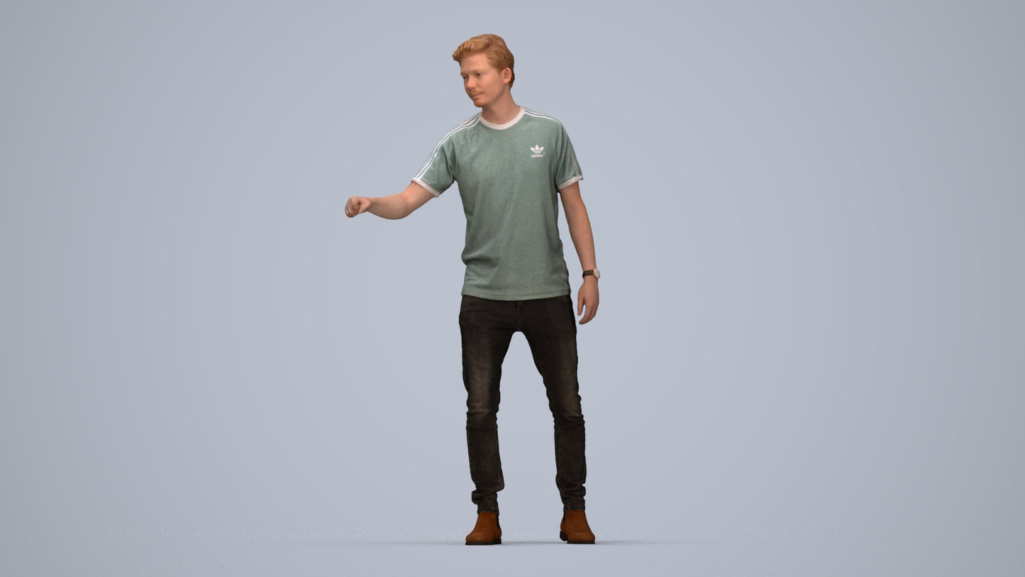 3D scanned man door casual, photorealistic archviz people for Enscape and SketchUp, top-down view render