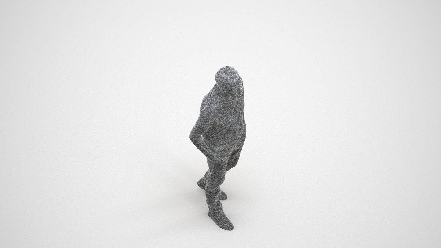 3D people model senior man casual walking, scanned human for 3ds Max rendering, wireframe three-quarter view
