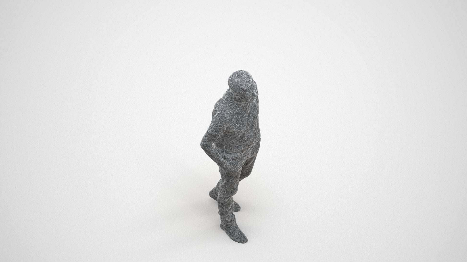 3D people model senior man casual walking, scanned human for 3ds Max rendering, wireframe three-quarter view