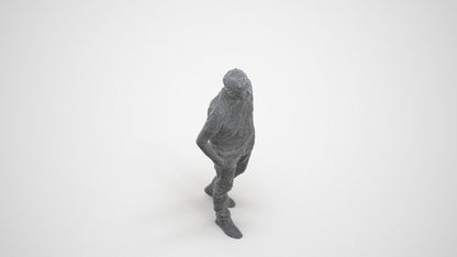 3D people model senior man casual walking, scanned human for 3ds Max rendering, wireframe three-quarter view
