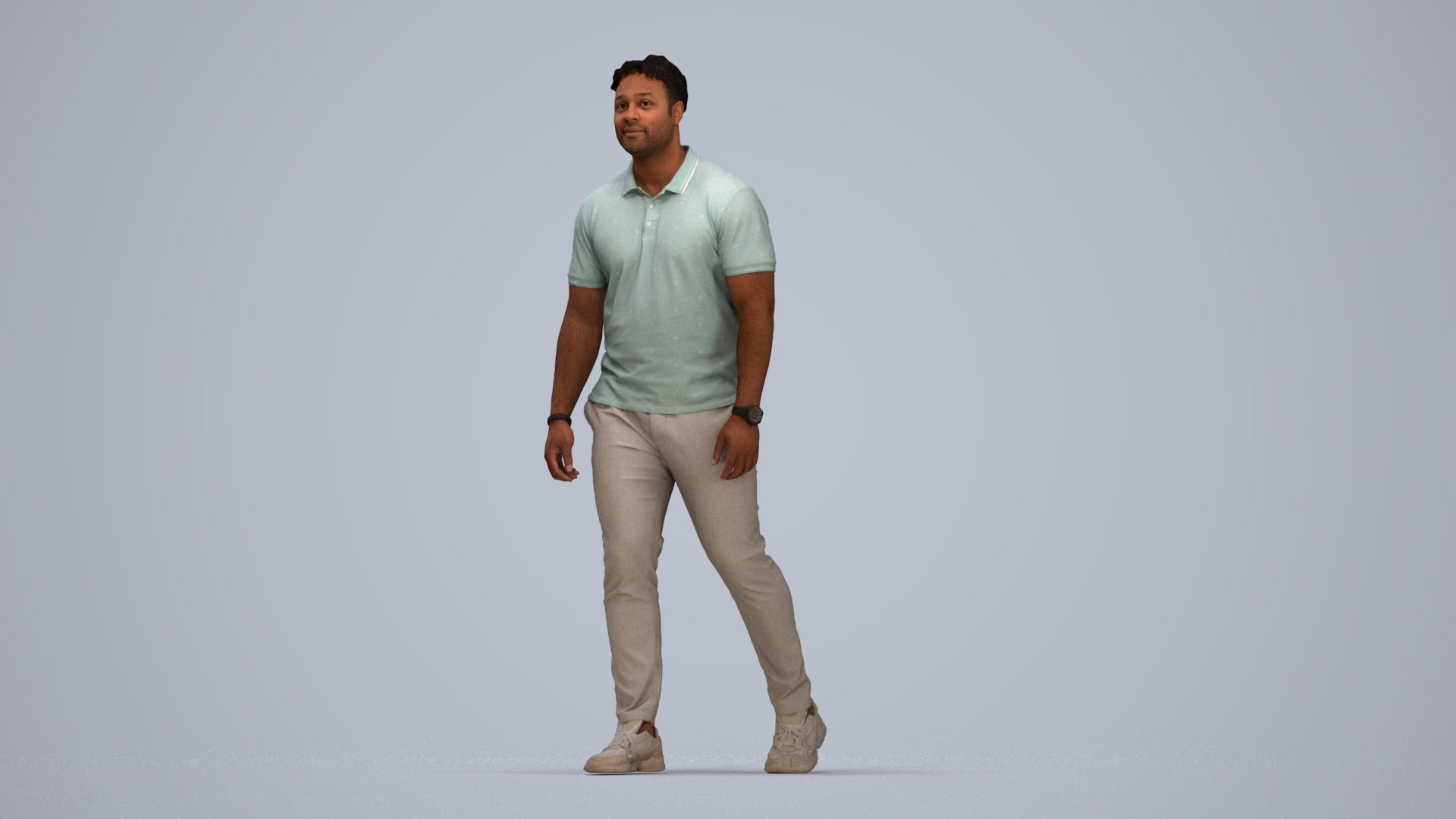 realistic 3D people man casual walking, render-ready for V-Ray and Corona, FBX OBJ, top-down view render