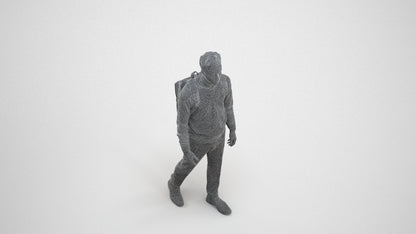 realistic 3D human man casual walking, archviz people FBX OBJ for Blender, wireframe three-quarter view
