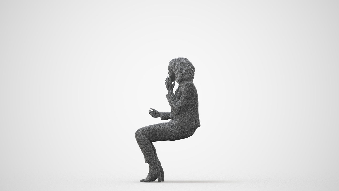 3D human model woman business, photogrammetry scanned person for archviz, three-quarter front view render