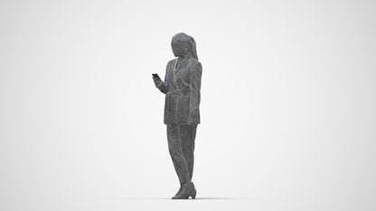 realistic 3D woman business standing, scanned archviz people for Blender and 3ds Max, wireframe back view