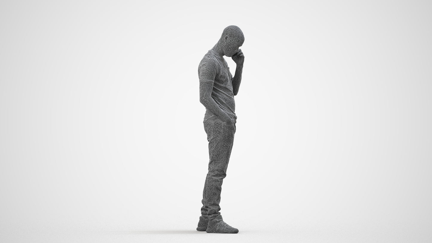 realistic 3D people man casual standing, render-ready for V-Ray and Corona, FBX OBJ, wireframe side view