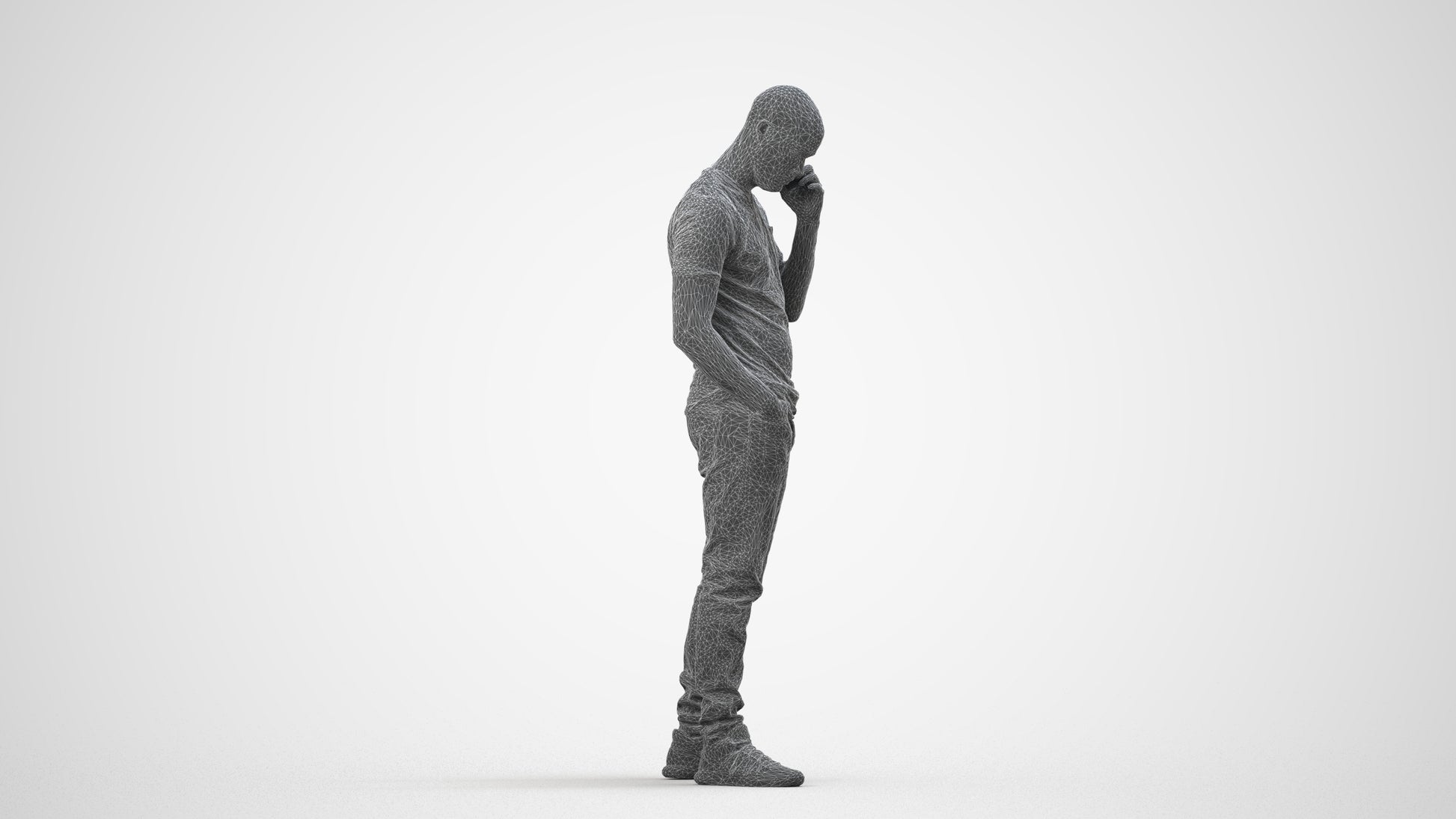 realistic 3D people man casual standing, render-ready for V-Ray and Corona, FBX OBJ, wireframe side view
