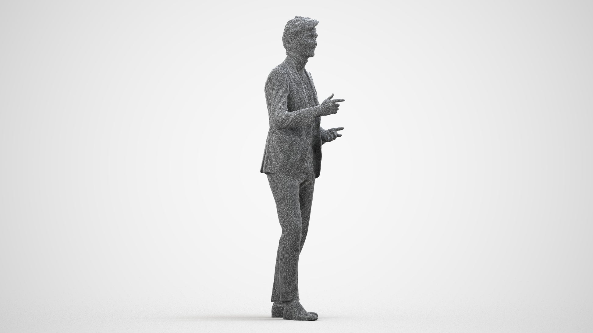 realistic 3D man business, scanned archviz people for Blender and 3ds Max, wireframe side view