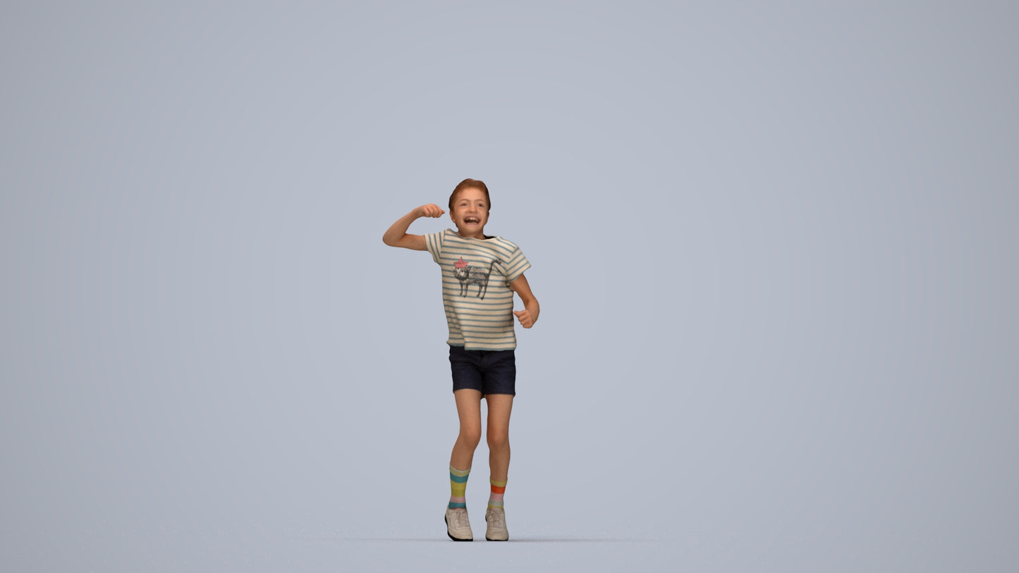 photogrammetry 3D girl casual kids, realistic human model archviz FBX, top-down view render