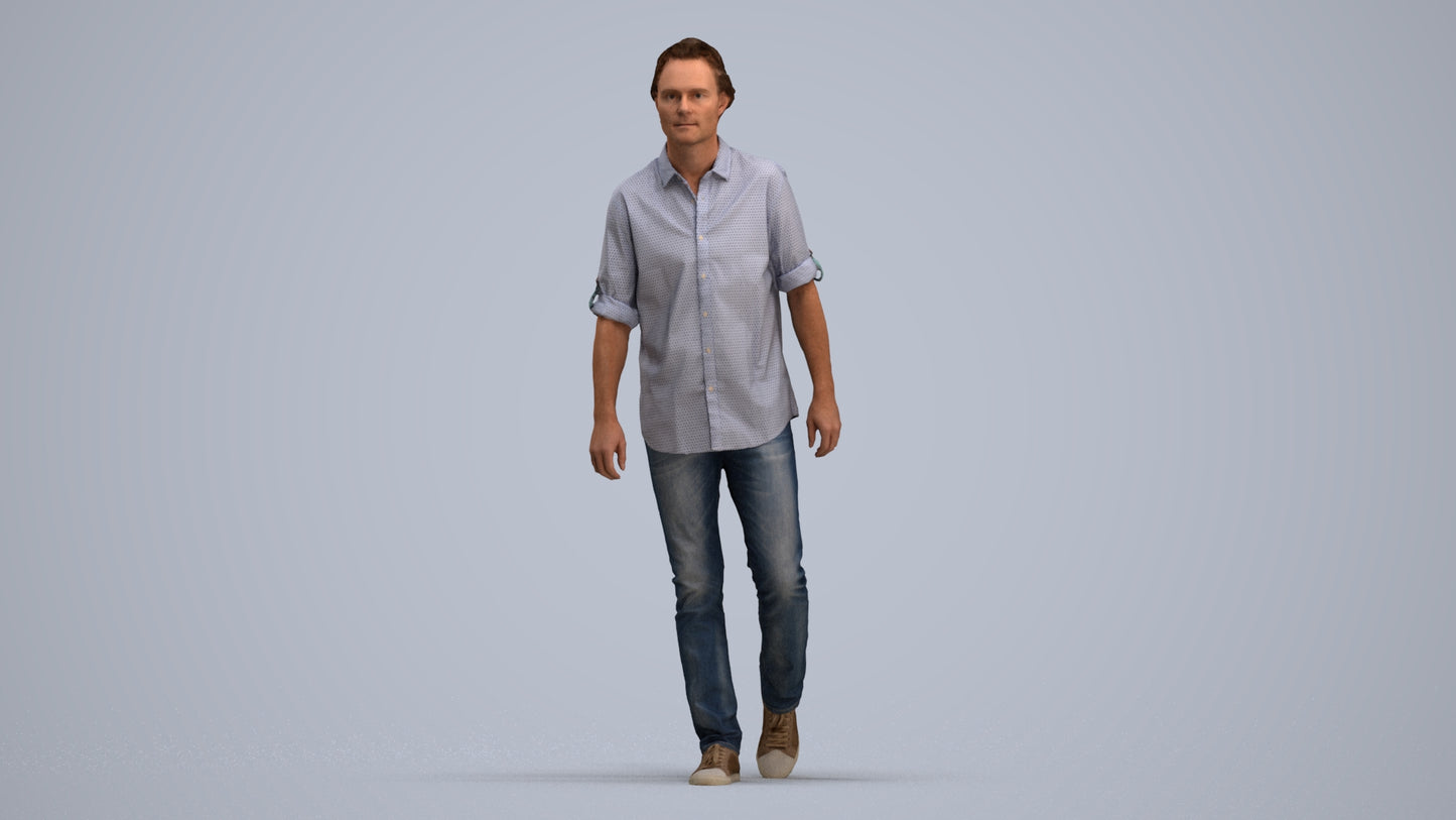 realistic 3D people man casual standing, render-ready for V-Ray and Corona, FBX OBJ, standing pose render