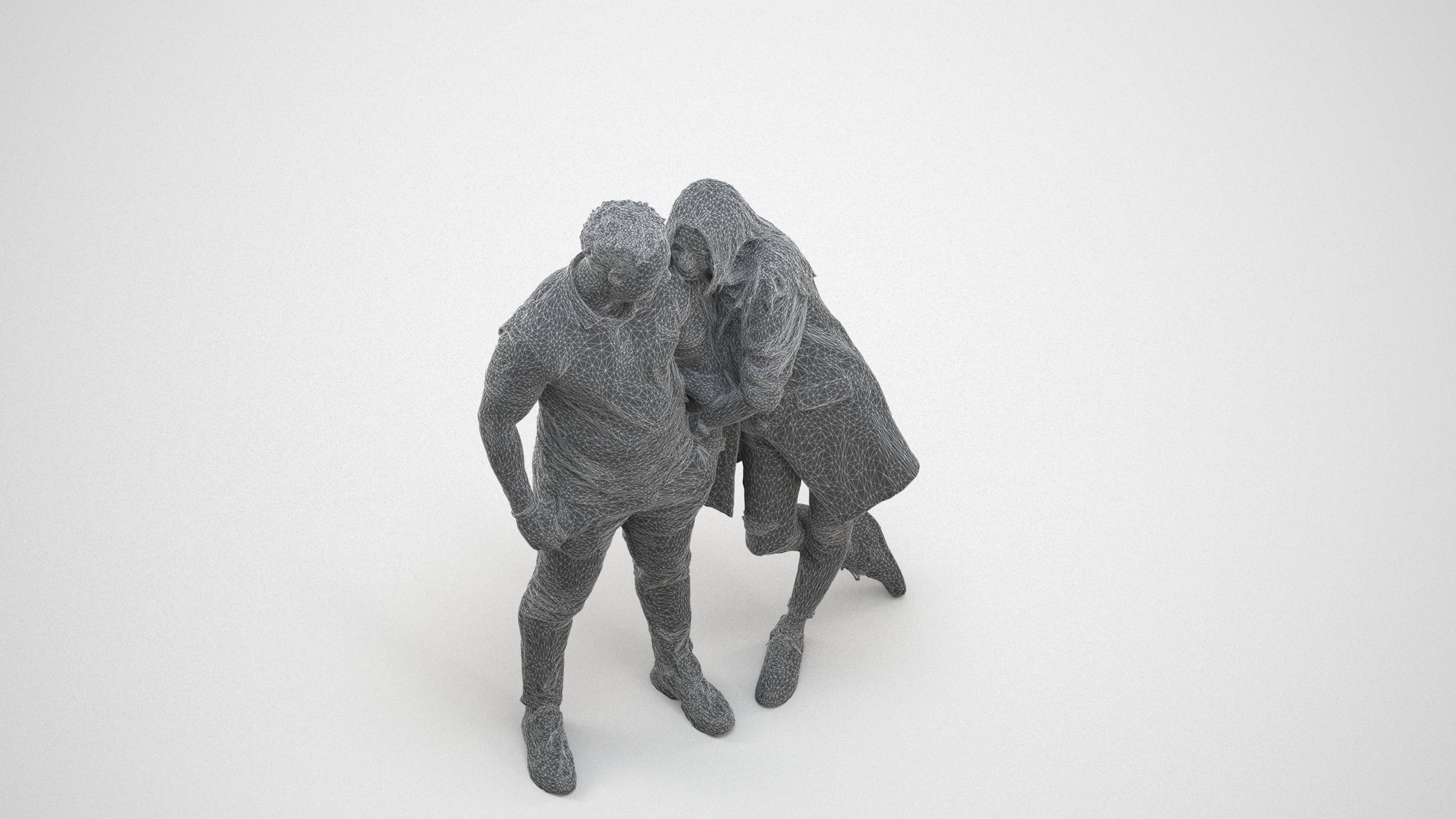 realistic 3D man casual shopping, scanned archviz people for Blender and 3ds Max, wireframe three-quarter view
