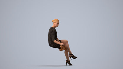 photogrammetry 3D woman business sitting, realistic human model archviz FBX, side view render