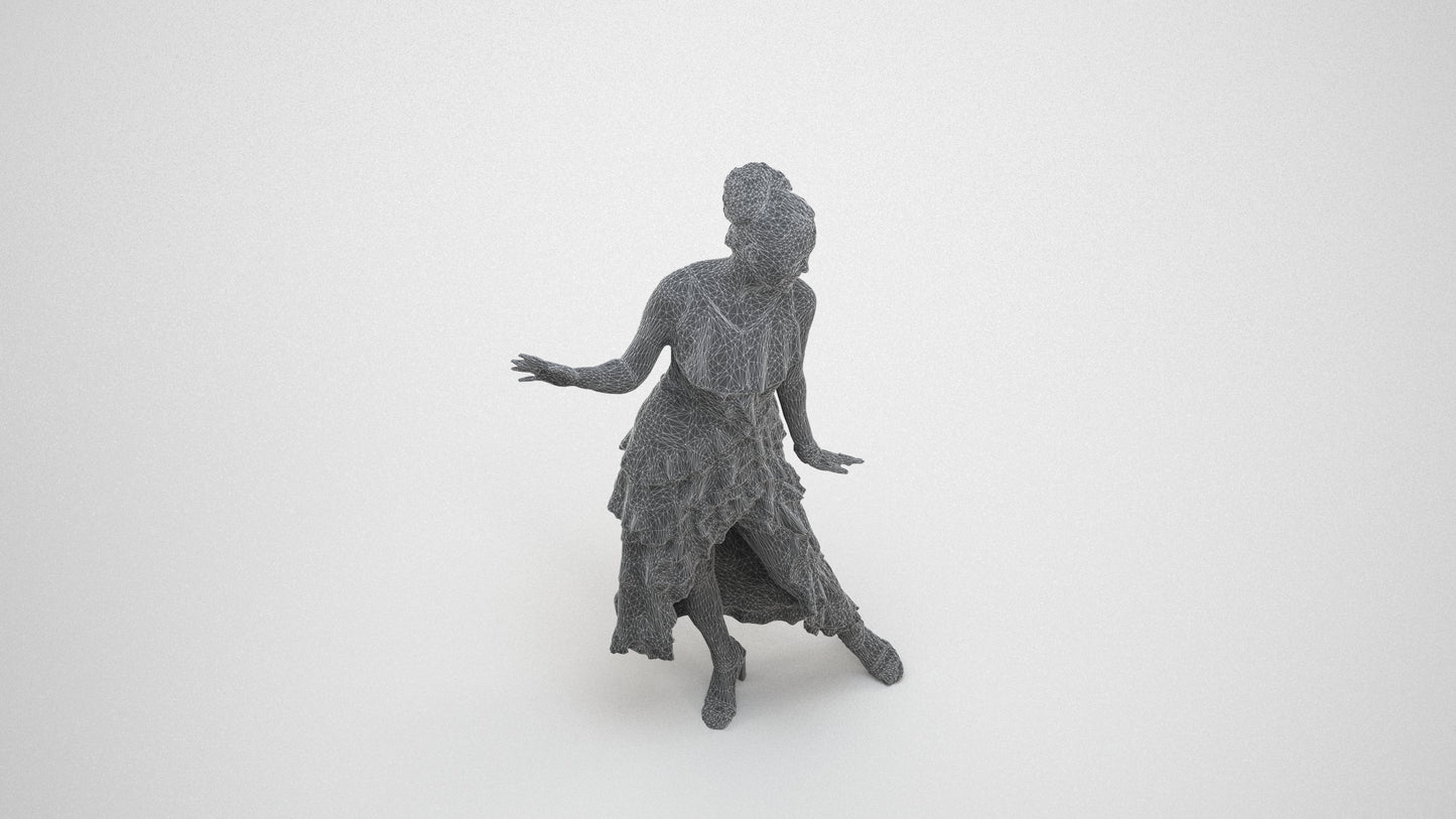 realistic 3D people woman formal dancing, render-ready for V-Ray and Corona, FBX OBJ, wireframe three-quarter view